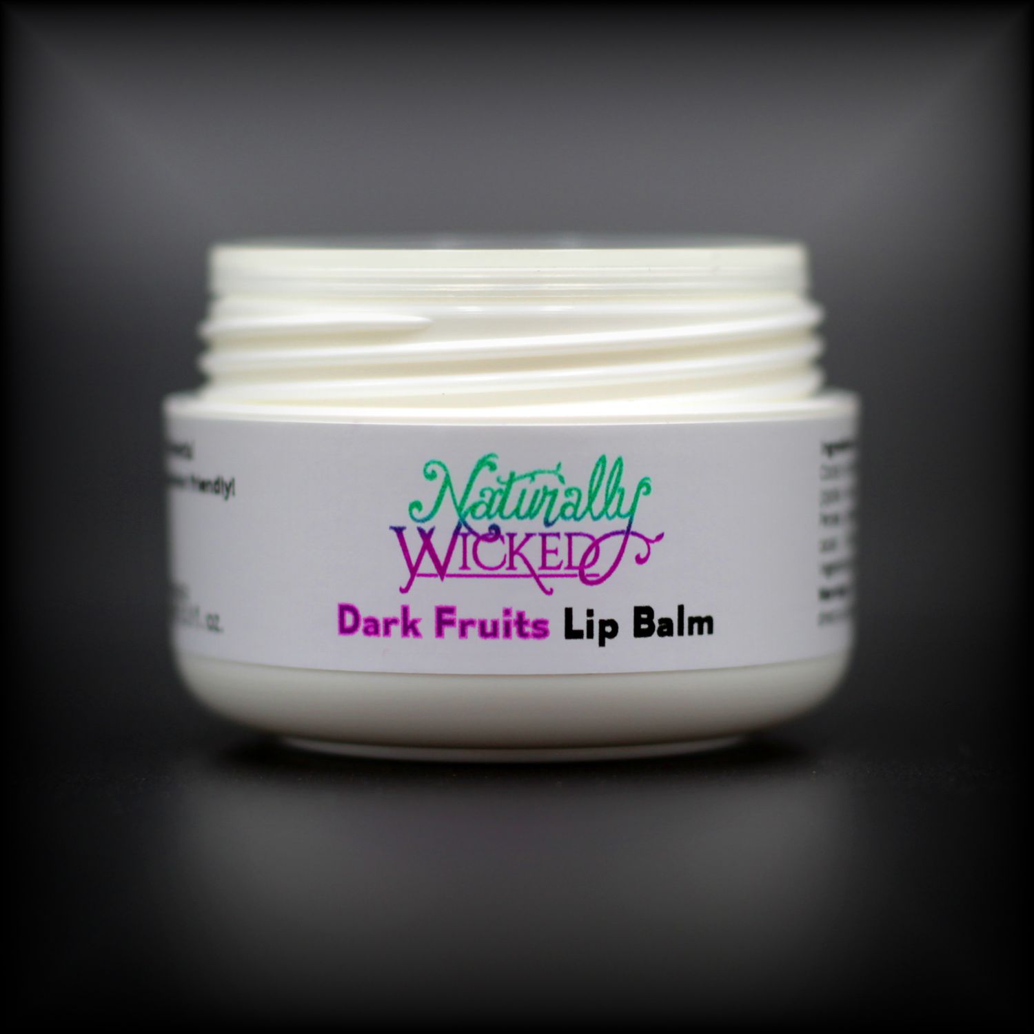 Naturally Wicked Dark Fruits Lip Balm Container Without Lid, Exposing Screwed Connection & Seal