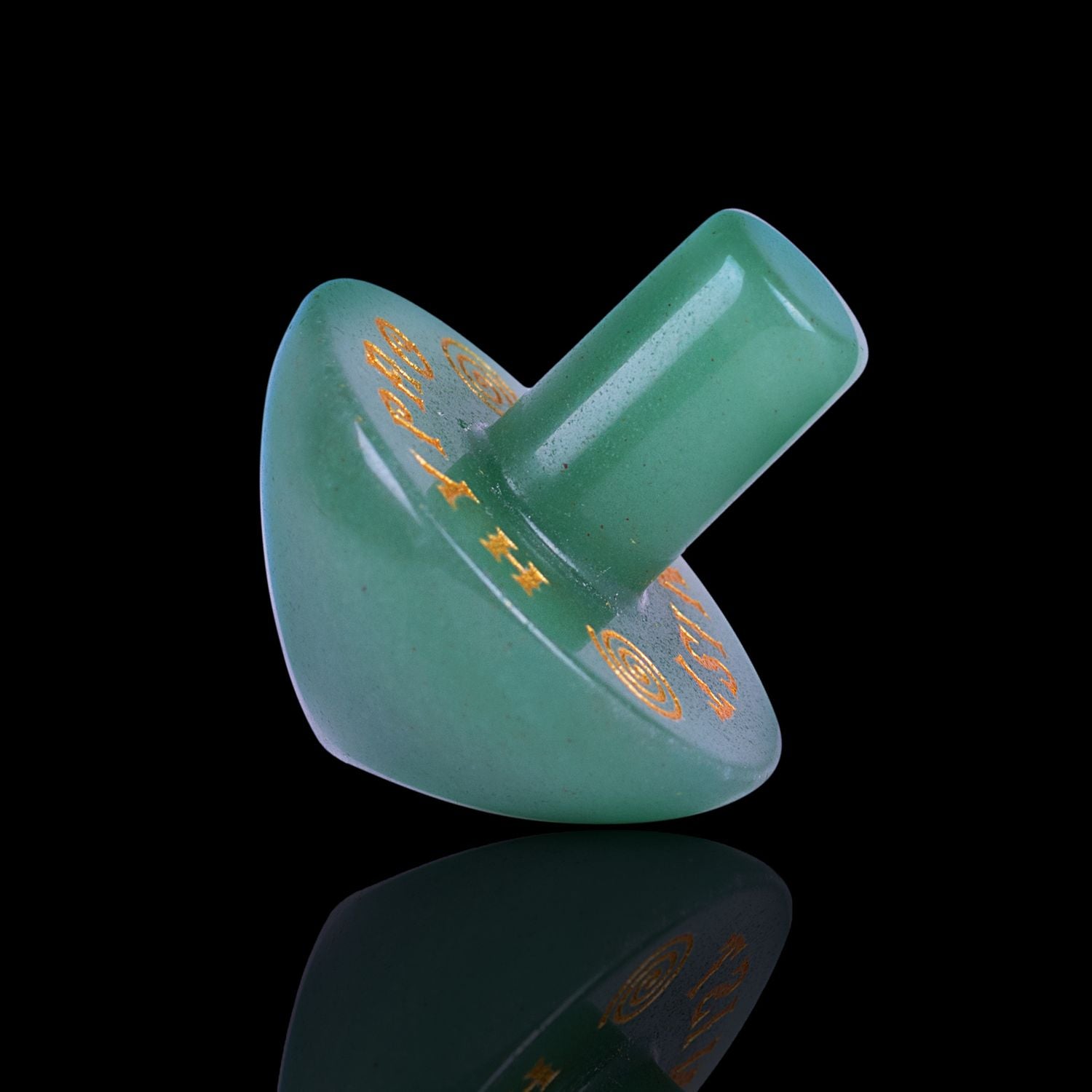 Naturally Wicked Exclusive Hypnotwister. A Green Aventurine Crystal Spinning Top Engraved With Hypno Twist