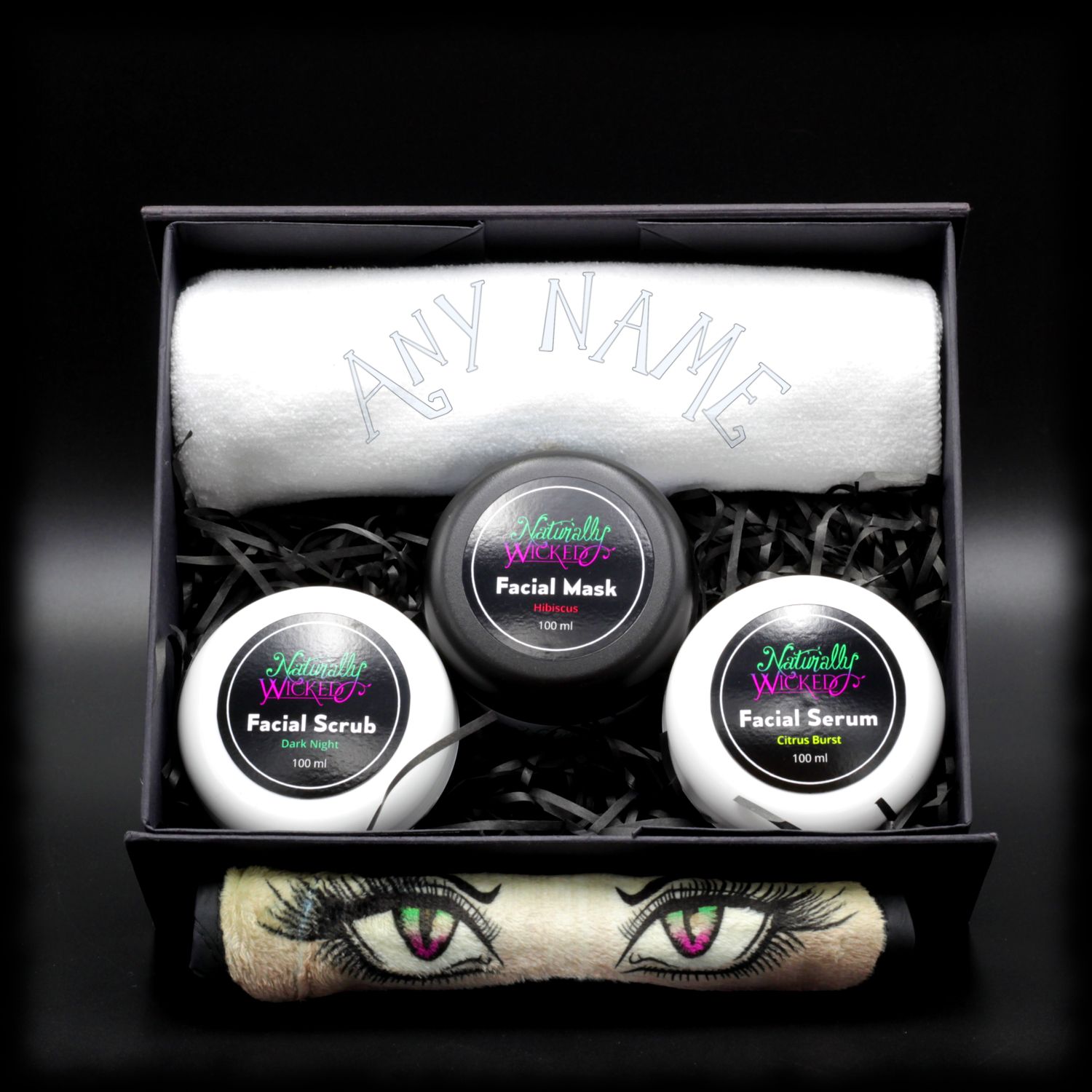 Naturally Wicked Facial Kit With Personalised Wicked Ice Queen Towel, Facial Scrub, Facial Mask & Facial Serum - Perfect Gift For Her