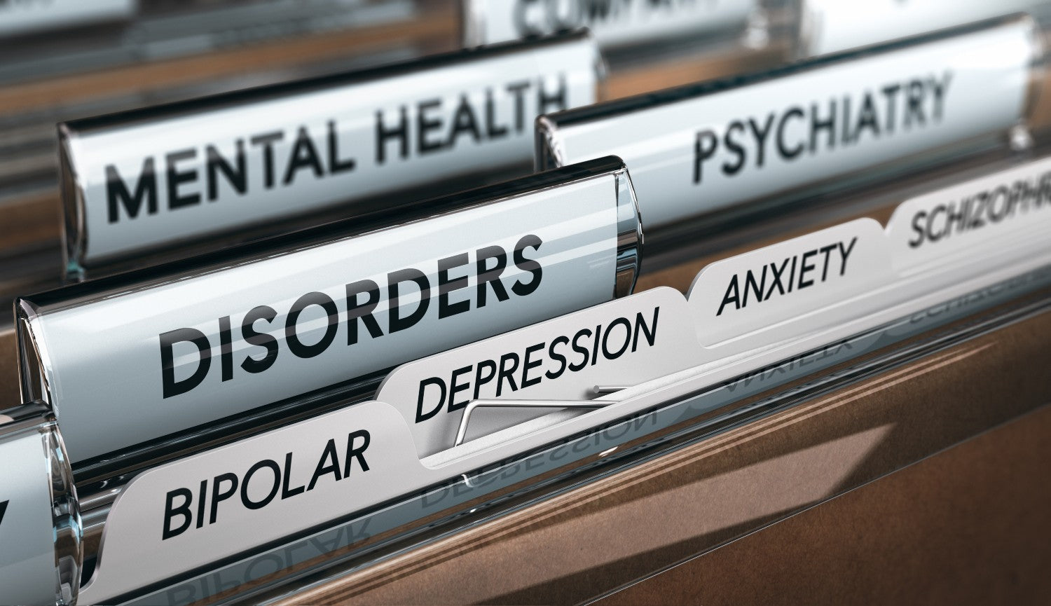 Various Mental Health Disorder Dividers in Psychiatrists Cabinet