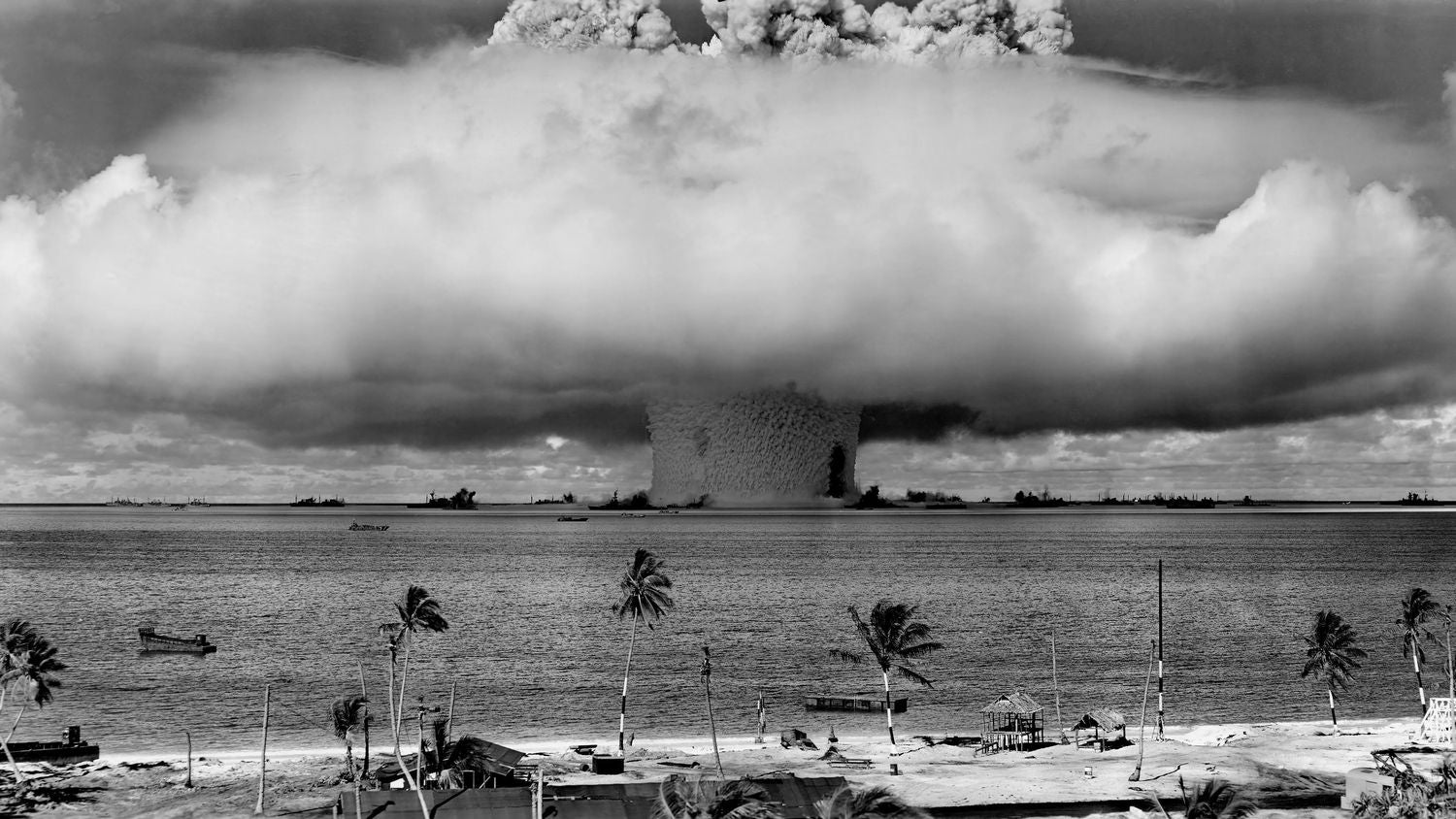Atomic Bomb On Beach Location With Nearby Boats