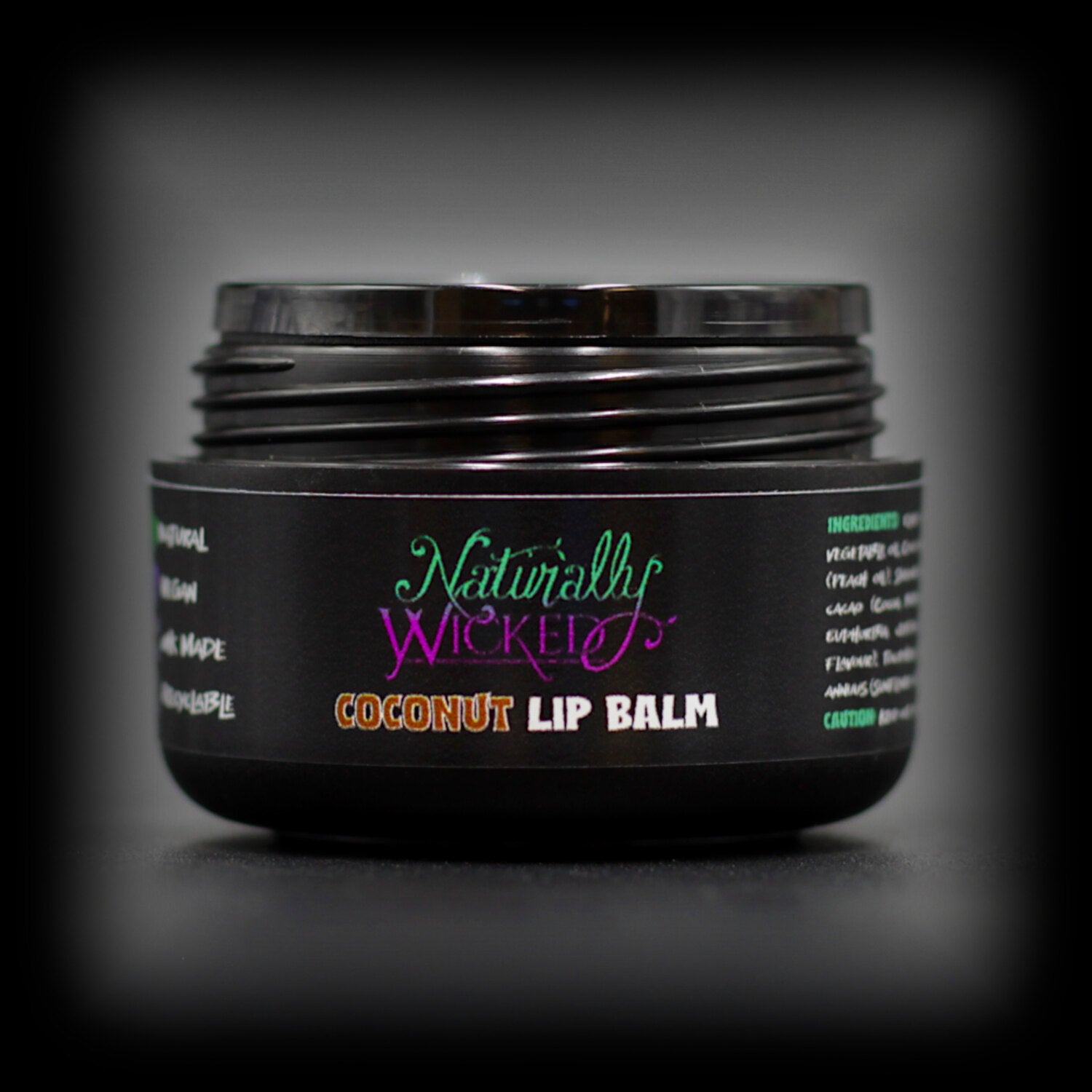 Naturally Wicked Coconut Lip Balm With No Lid Exposing Inner Luxury Seal