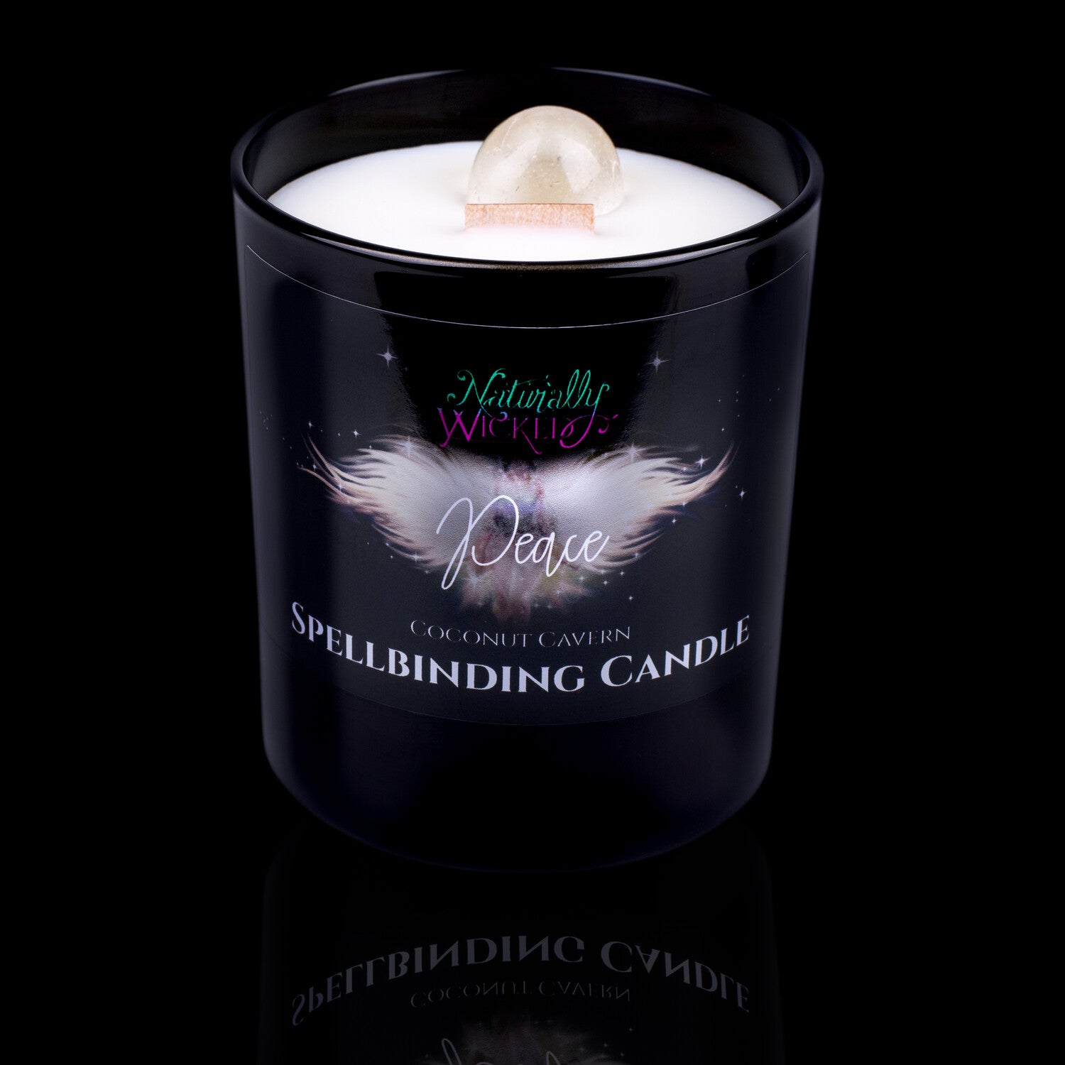 Give The Gift Of Peace With The Naturally Wicked Spellbinding Peace Crystal Candle Entombed In Pure White Plant-Based Wax With Crackling Wood Wick & Clear Quartz Crystal