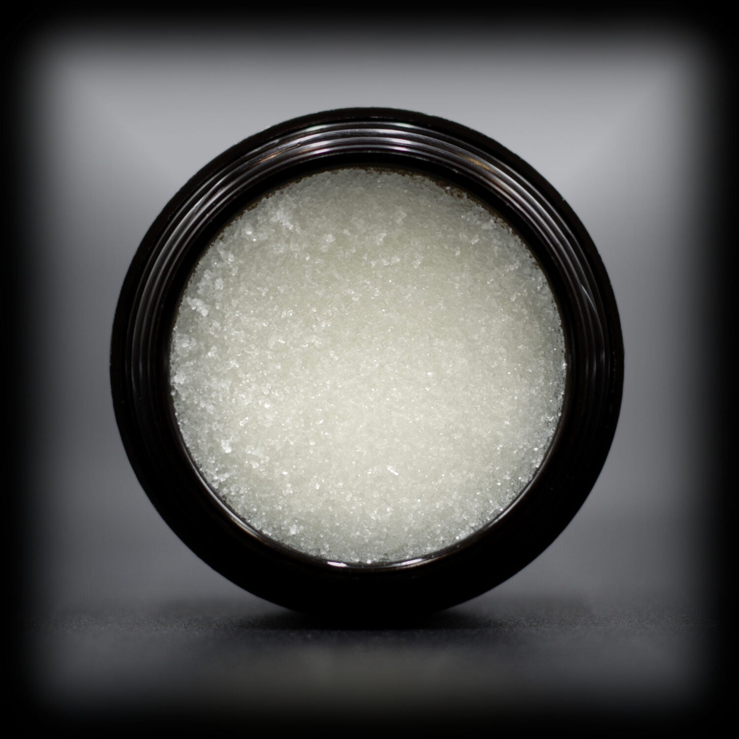 Naturally Wicked Exfoliating Sugar Peppermint Lip Scrub Visible With Lid Removed & Sugar Crystals Exposed