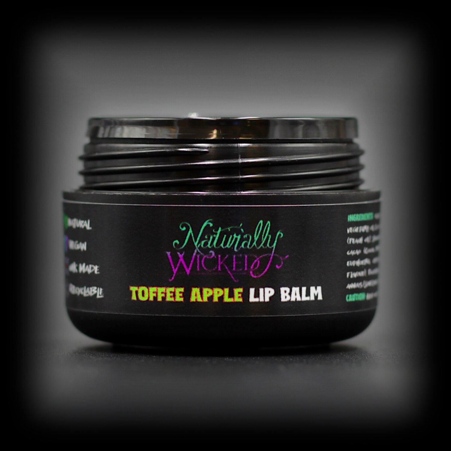 Naturally Wicked Toffee Apple Lip Balm Without Lid, Exposing Inner Luxury Lip Balm Seal