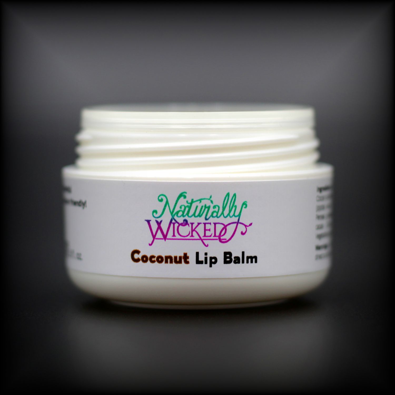 Naturally Wicked Coconut Lip Balm Container Without Lid, Exposing Screwed Lid Connection & Seal