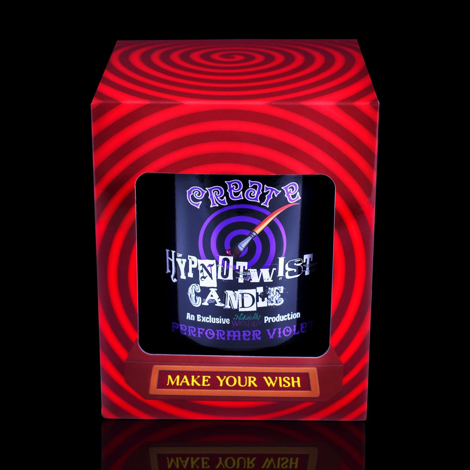 Make Your Wish With The Naturally Wicked Hypnotwist Create Candle, Plant-based Soy Purple Wax Scented With Performer Violet Breeze, Including A Lepidolite Crystal Spinning Top, Mirrored Lid & Red Circus Hypnotic Gift Box