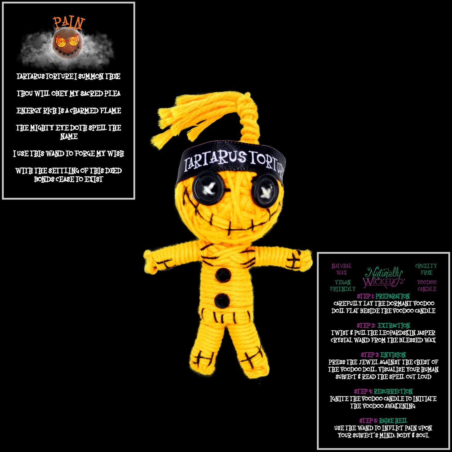Naturally Wicked Orange Voodoo Doll Tartarus Torture Featured With Pain Spell Cards. The Perfect Gift For Inflicting Pain.