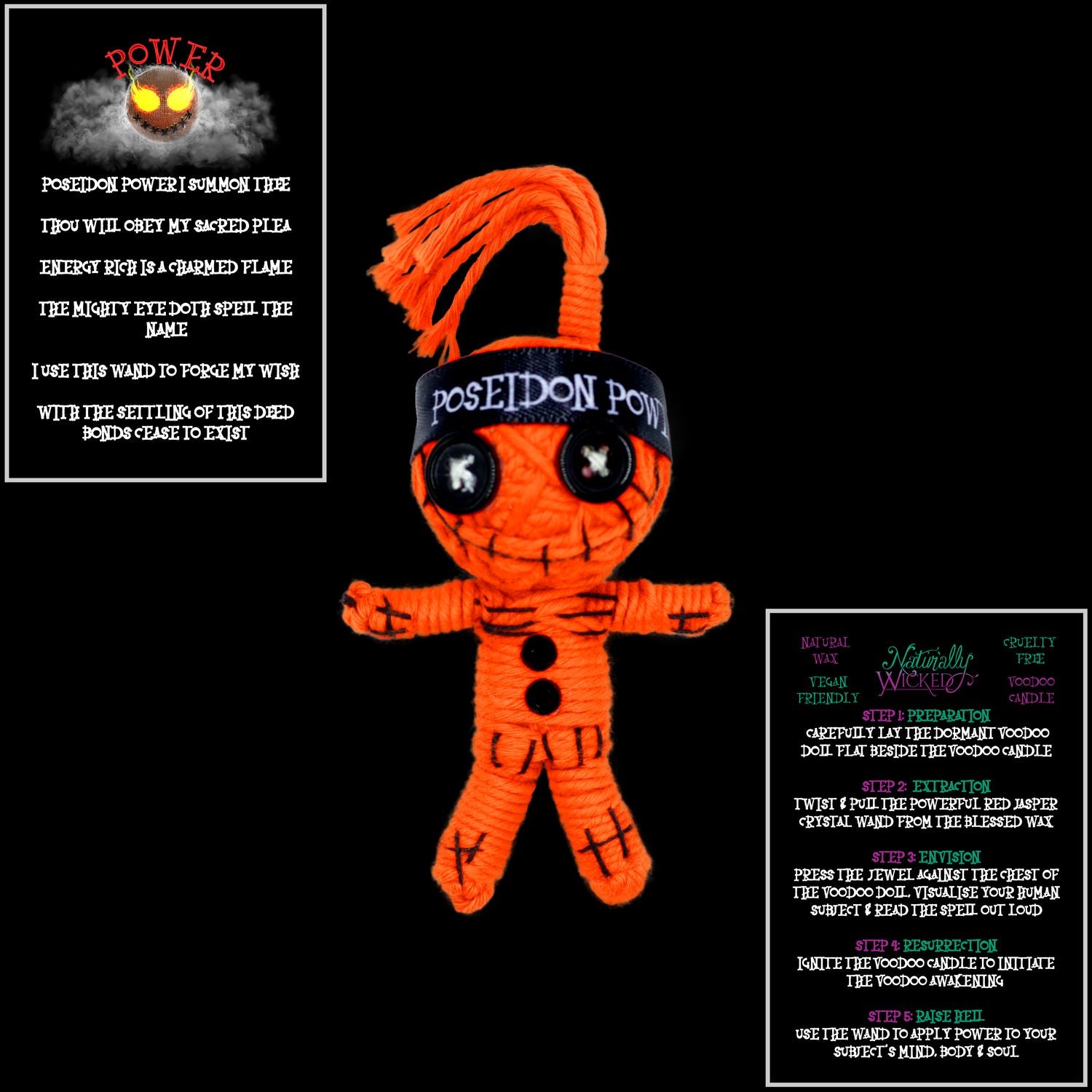 Naturally Wicked Red Voodoo Doll Poseidon Power Featured With Power Spell Cards. The Perfect Gift Of Power.