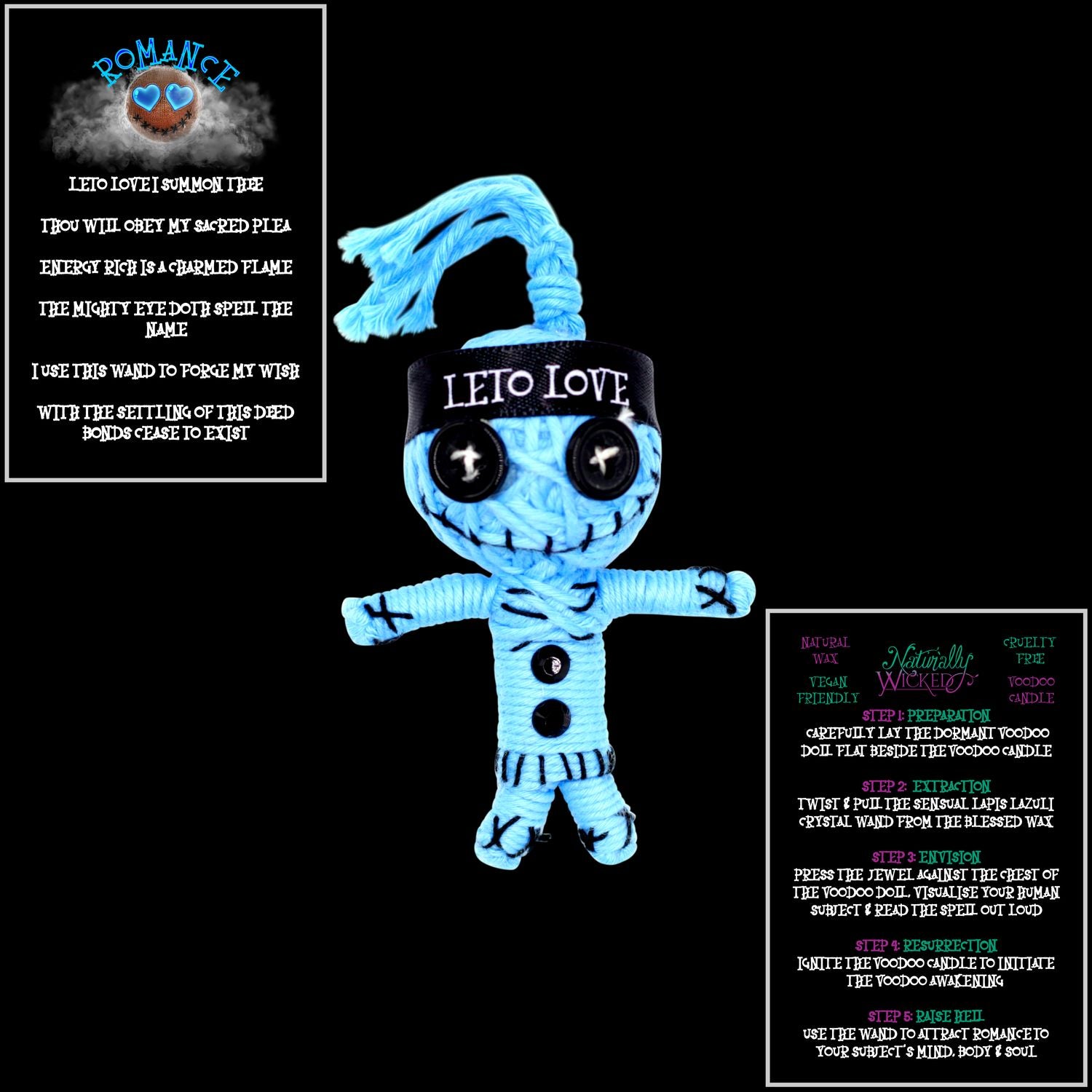 Naturally Wicked Blue Voodoo Doll Leto Love Featured With Romance Spell Cards. The Perfect Gift Of Romance.