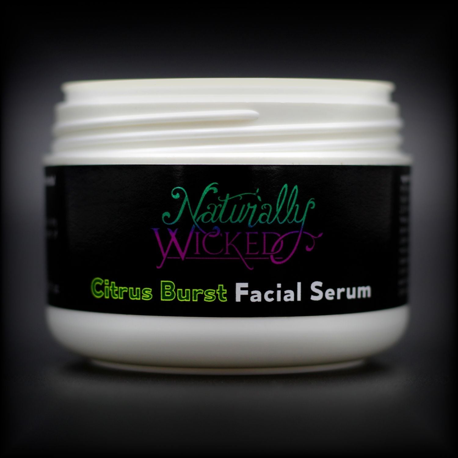Naturally Wicked Citrus Burst Facial Serum Container Without Lid, Exposing Screw Connection & Seal