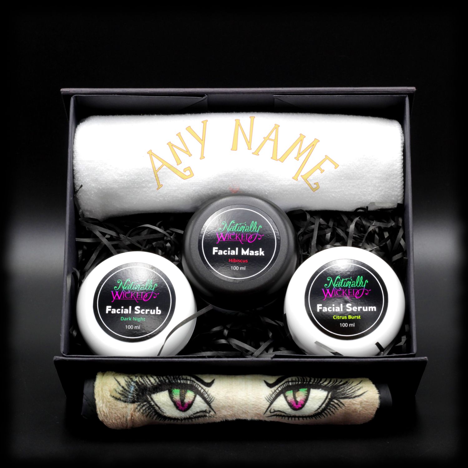 Naturally Wicked Facial Kit With Personalised Wicked Fire Queen Towel, Facial Scrub, Facial Mask & Facial Serum - Perfect Gift For Her