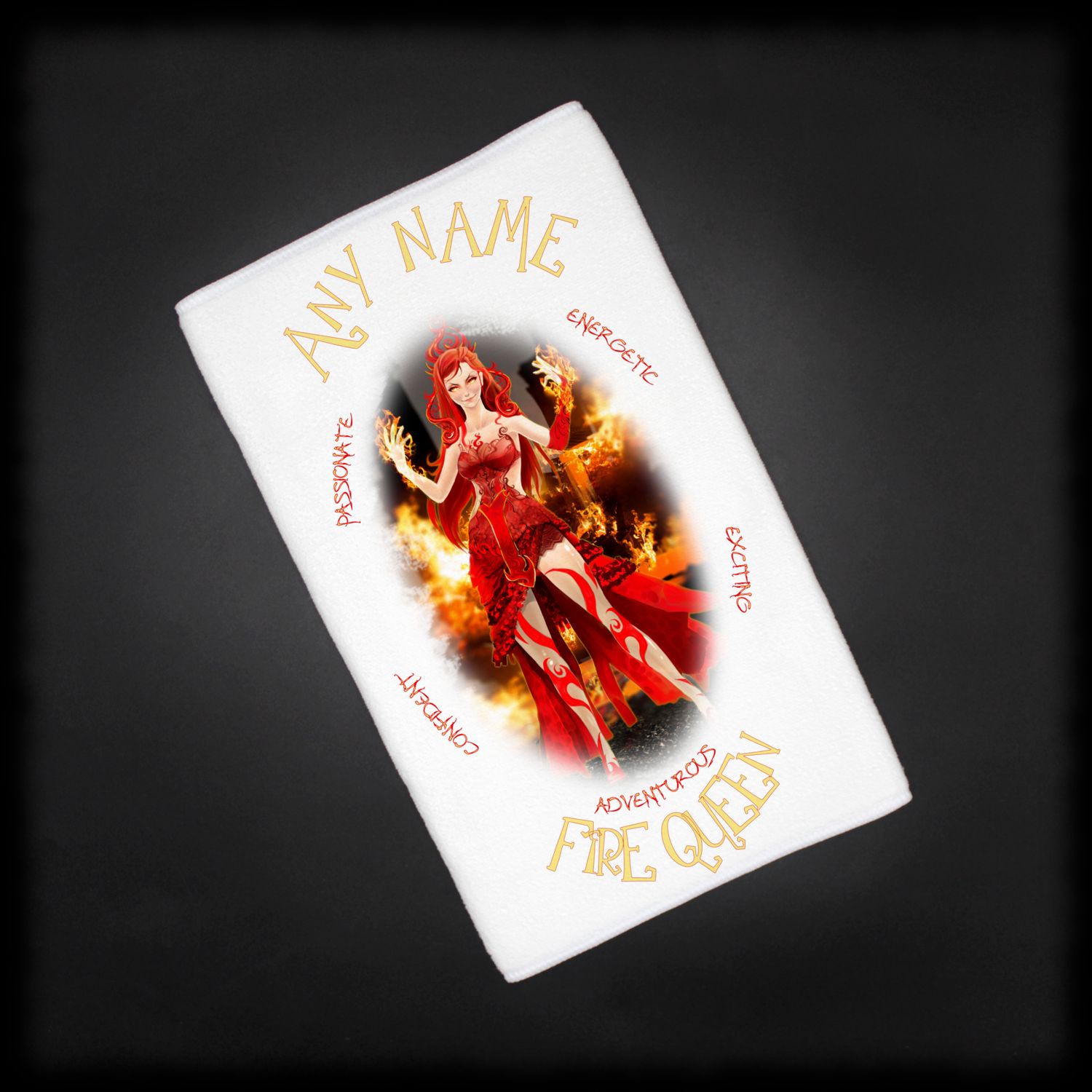 Personalised Gift Towel Imprinted With Naturally Wicked Fire Queen & Customised With Any Name