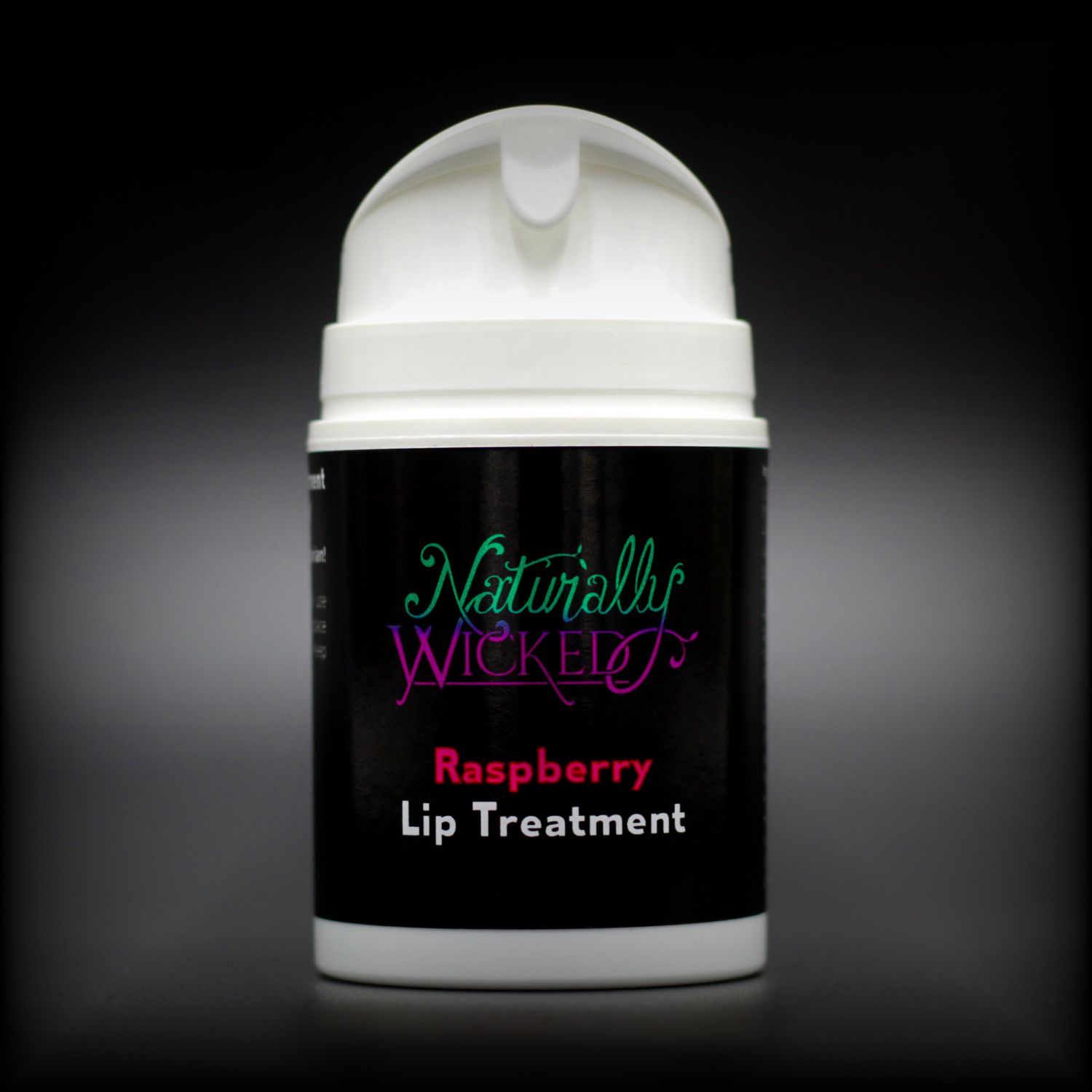 Naturally Wicked Raspberry Lip Treatment Container Without Lid Revealing Dispenser & Protective Seal