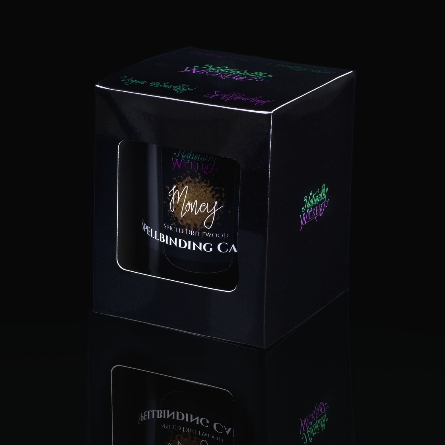 The Perfect Spell Candle For Someone Special To You. Naturally Wicked Spellbinding Money Candle Displayed In A Sleek Black Gloss Gift Box. The Candle Features Plant-Based Smooth Black Wax, A Wood Wick And A Beautiful Black Onyx Crystal.