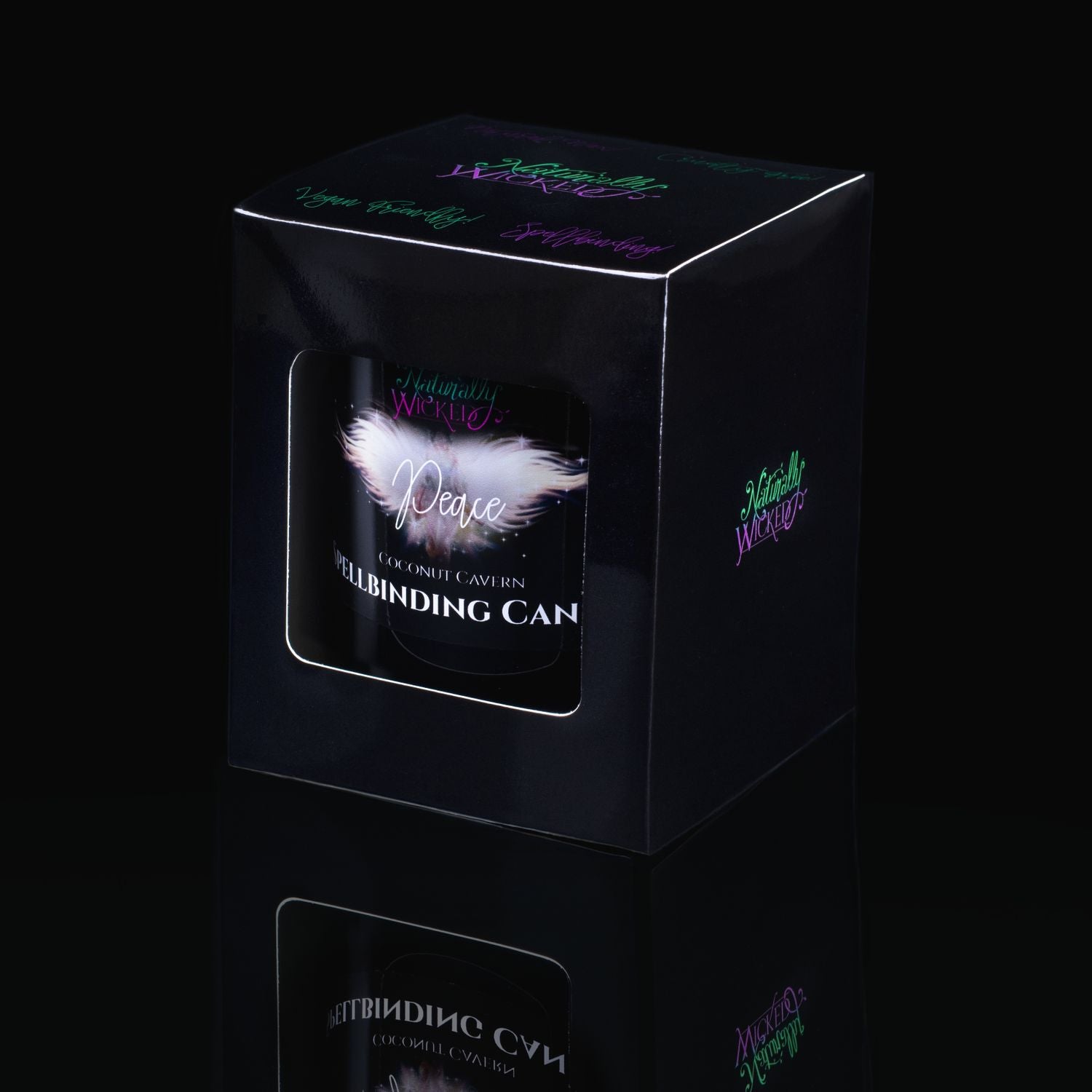 Cast The Perfect Spell With This Unique Spell Candle, Complete With A Double Sided Spell Card. Naturally Wicked Spellbinding Peace Candle Displayed In A Sleek Black Gloss Gift Box. The Candle Features Plant-Based Smooth Pure White Wax, A Wood Wick And A Beautiful Clear Quartz  Crystal.