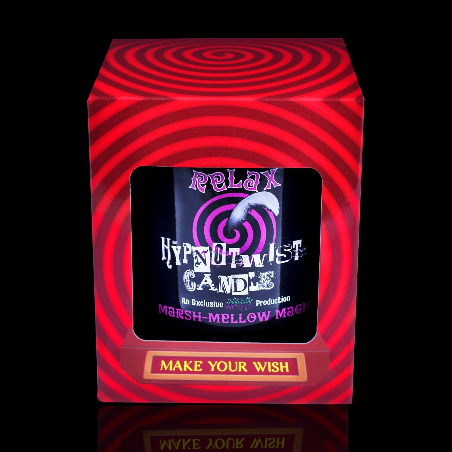 Make Your Wish With The Naturally Wicked Hypnotwist Relax Candle, Plant-based Soy Pink Wax Scented With Marsh-Mellow Magic, Including A Rose Quartz Crystal Spinning Top, Mirrored Lid & Red Circus Hypnotic Gift Box