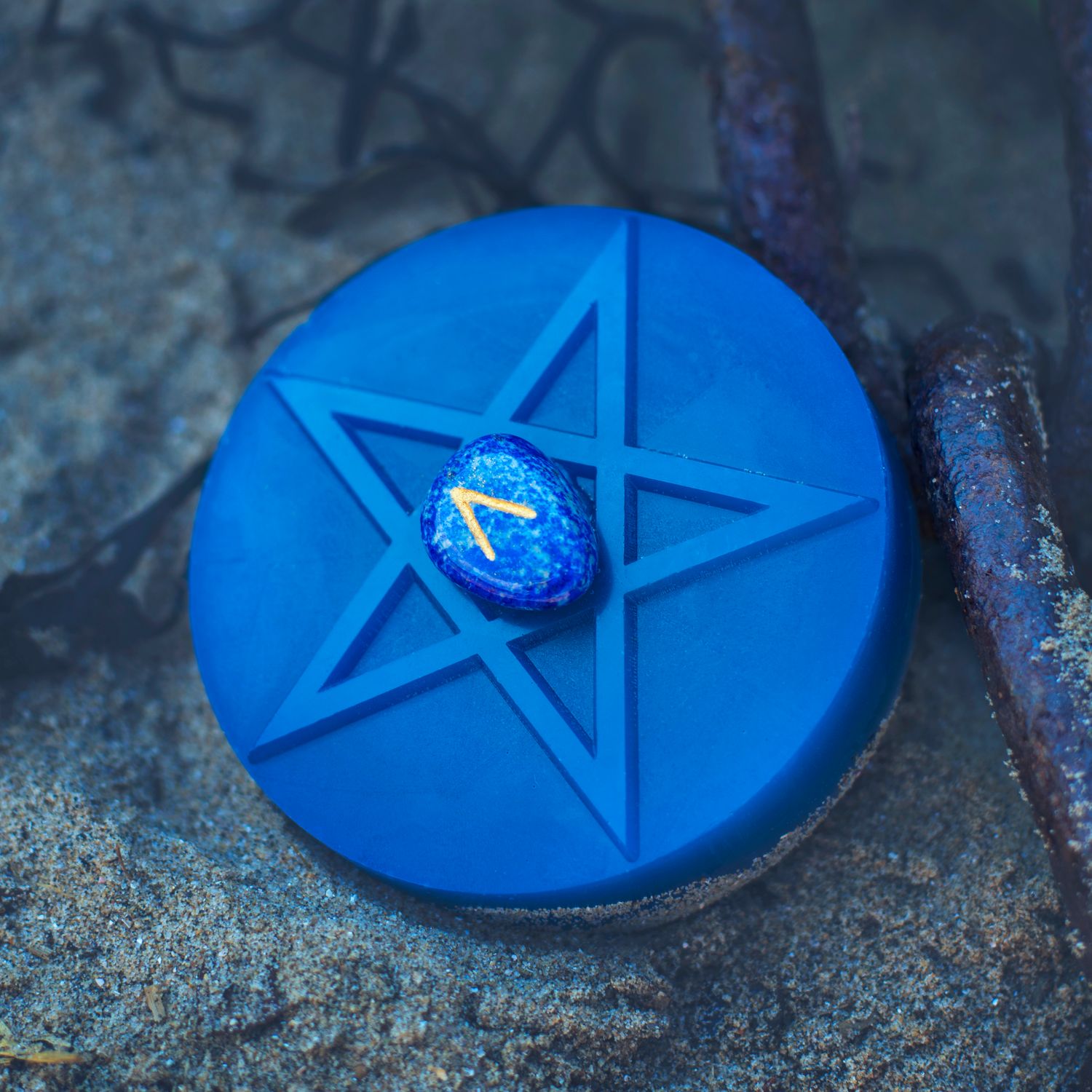 Scenic View Of The Naturally Wicked Fortune Soap For The Soul Searcher With Blue Lapis Lazuli Crystal On A Sandy Beach Background