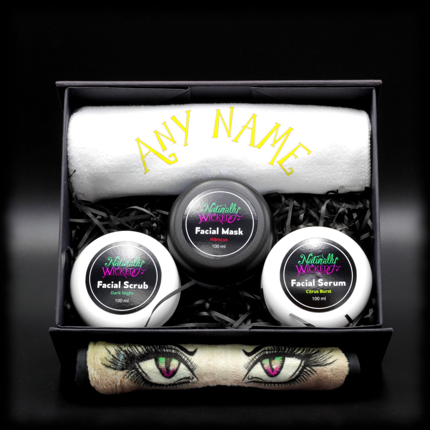 Naturally Wicked Facial Kit With Personalised Wicked Storm Queen Towel, Facial Scrub, Facial Mask & Facial Serum - Perfect Gift For Her