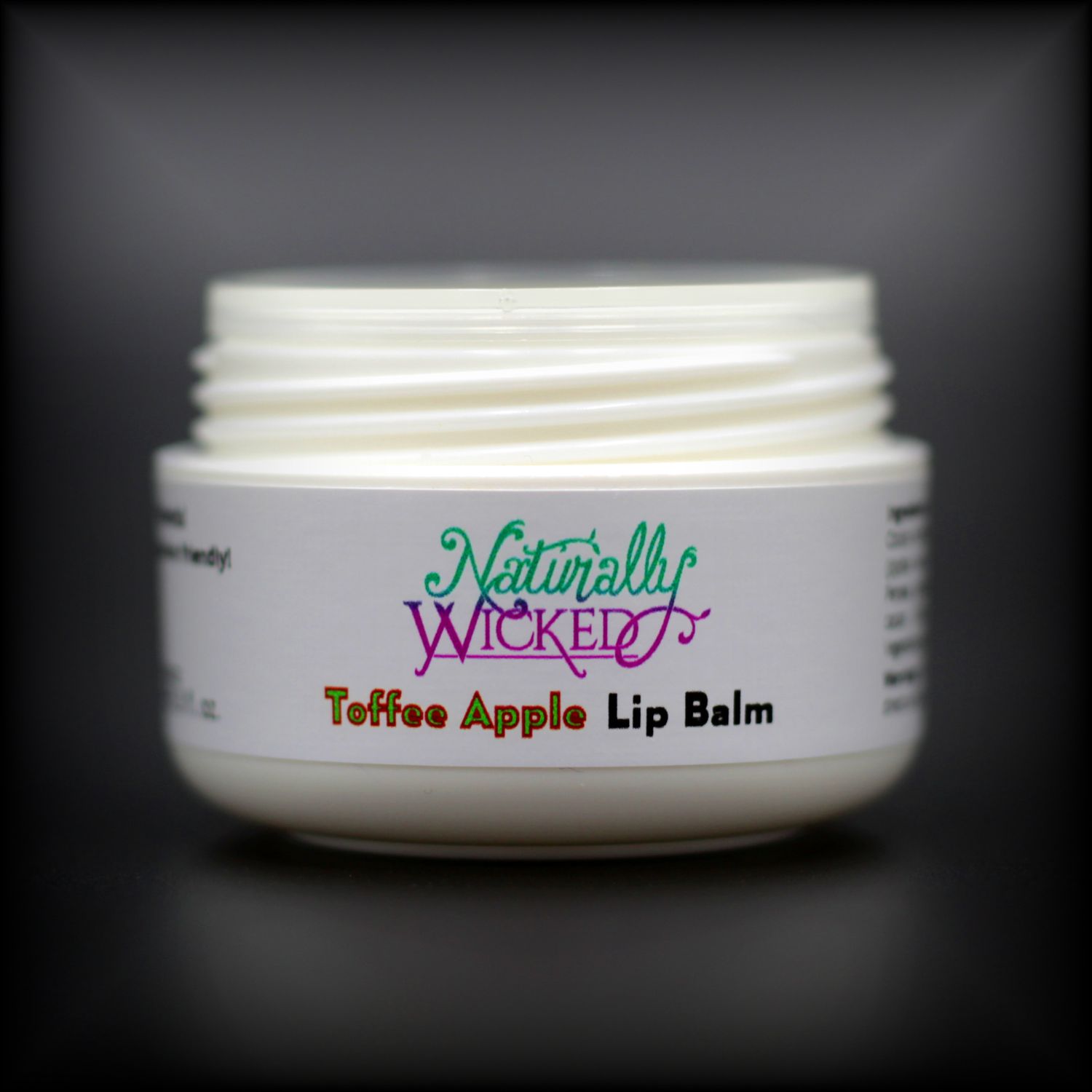 Naturally Wicked Toffee Apple Lip Balm Without Lid, Exposing Screwed Connection & Seal