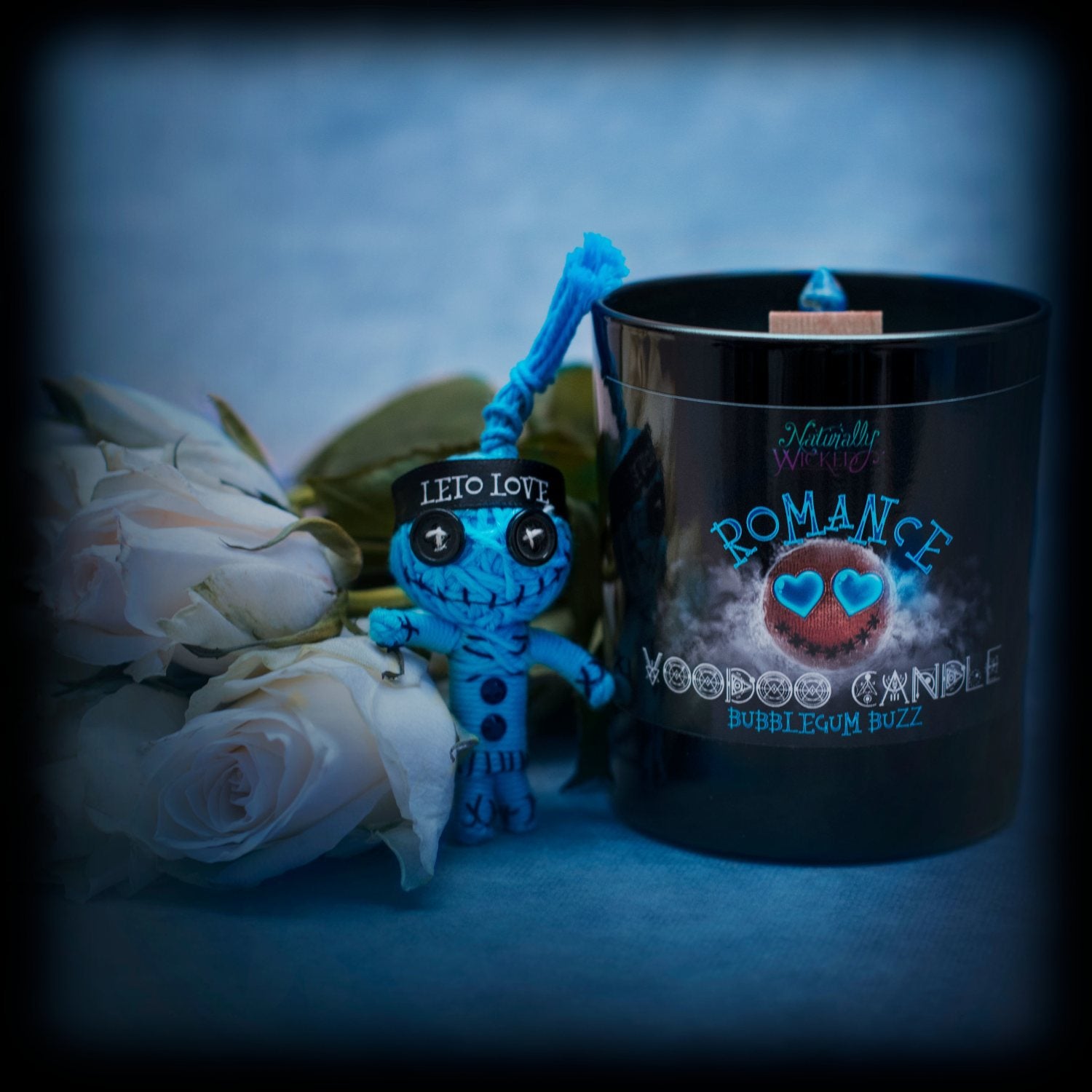 Naturally Wicked Voodoo Romance Crystal Candle Alongside Romance Voodoo Doll; Leto Love